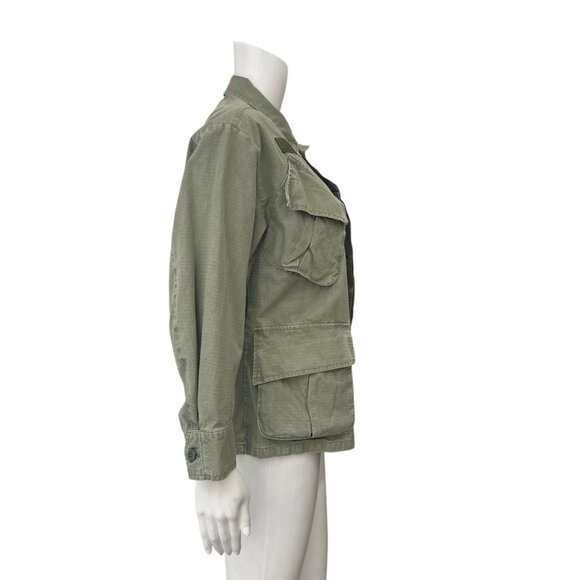 $525 R13 Olive Green Vintage Wash Military Shrunken Army Cotton Jacket sz Small - Picture 5 of 11